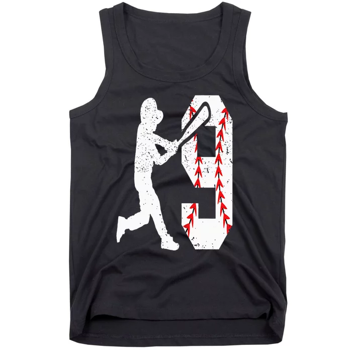 9th Birthday Baseball Big Number Nine 9 Year Old Tank Top