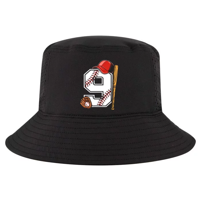 9th Birthday Baseball Big Number Nine 9 Year Old Boy Gir Cool Comfort Performance Bucket Hat