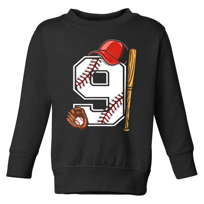 9th Birthday Baseball Big Number Nine 9 Year Old Boy Gir Toddler Sweatshirt