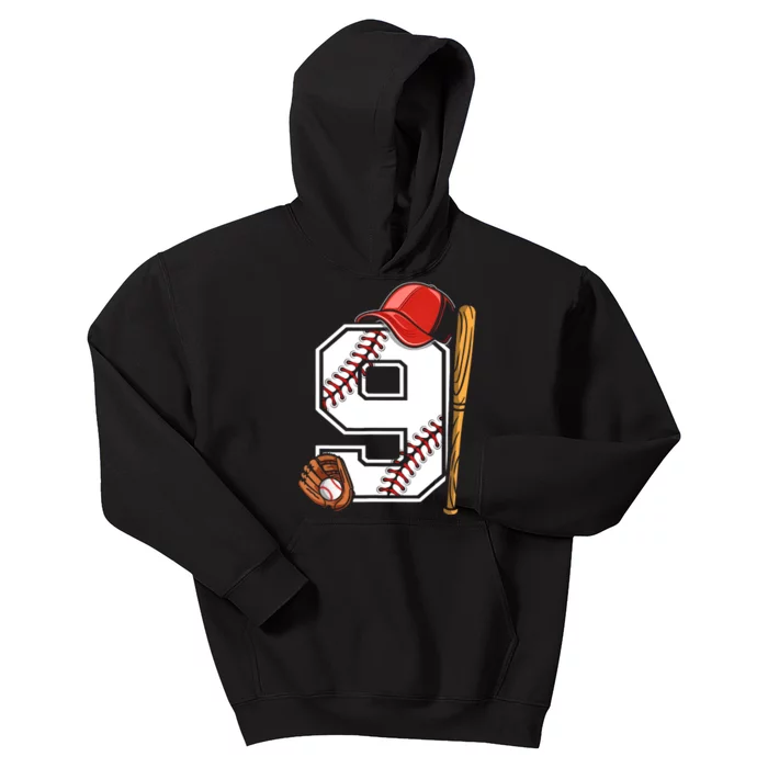 9th Birthday Baseball Big Number Nine 9 Year Old Boy Gir Kids Hoodie