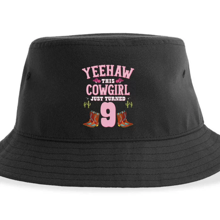 9th Birthday Cowgirl YEEHAW Western Themed Birthday Sustainable Bucket Hat