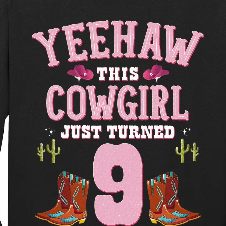 9th Birthday Cowgirl YEEHAW Western Themed Birthday Tall Long Sleeve T-Shirt