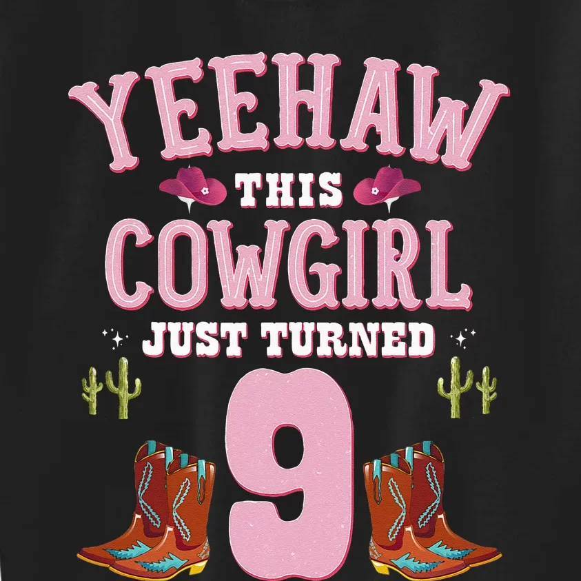 9th Birthday Cowgirl YEEHAW Western Themed Birthday Kids Sweatshirt