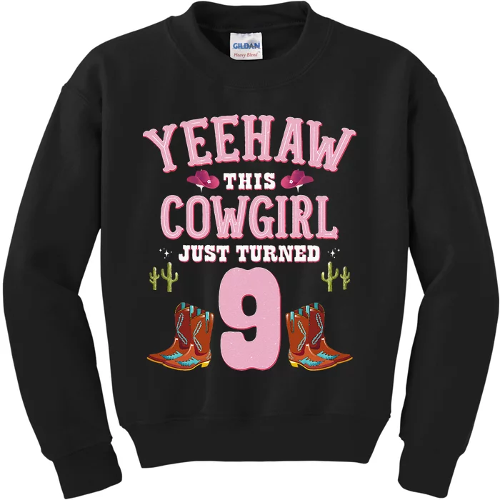 9th Birthday Cowgirl YEEHAW Western Themed Birthday Kids Sweatshirt