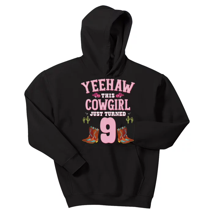 9th Birthday Cowgirl YEEHAW Western Themed Birthday Kids Hoodie