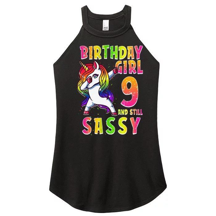 9th Birthday Dabbing Unicorn 9 Years Old & Still SASSY Women’s Perfect Tri Rocker Tank