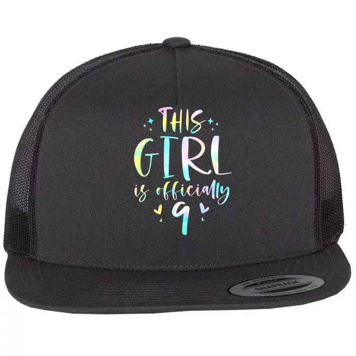 9th Birthday For Girls 9 Years Old Being Awesome Gift Flat Bill Trucker Hat