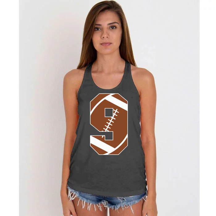 9th Birthday Football Birthday Party 9 Years Old Women's Knotted Racerback Tank