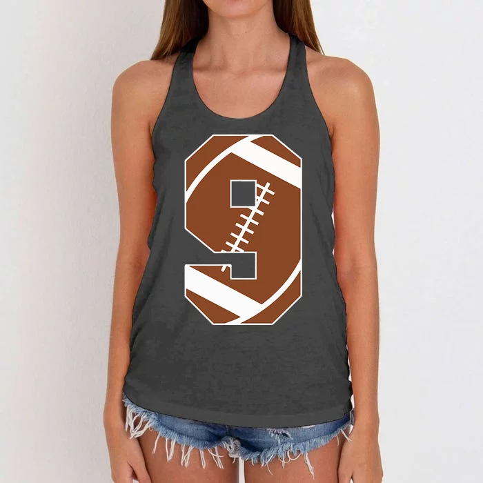 9th Birthday Football Birthday Party 9 Years Old Women's Knotted Racerback Tank