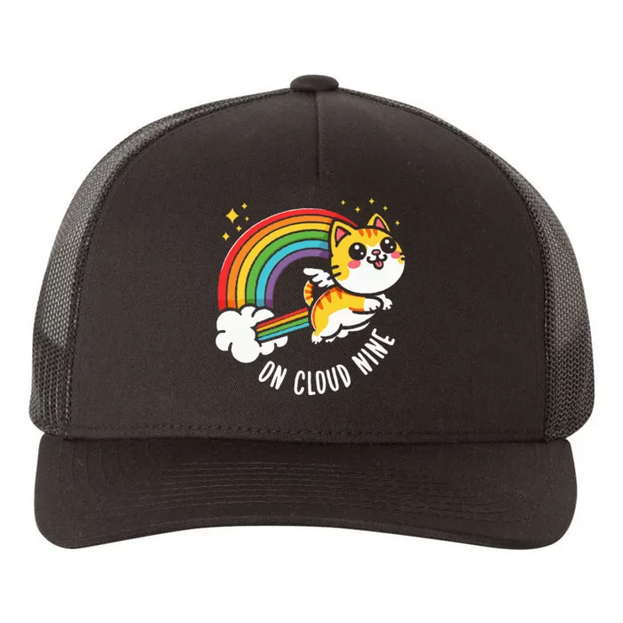 9th Birthday Funny Cat Rainbow On Cloud Nine Yupoong Adult 5-Panel Trucker Hat