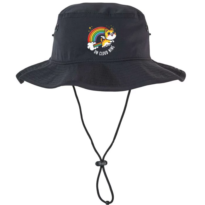 9th Birthday Funny Cat Rainbow On Cloud Nine Legacy Cool Fit Booney Bucket Hat