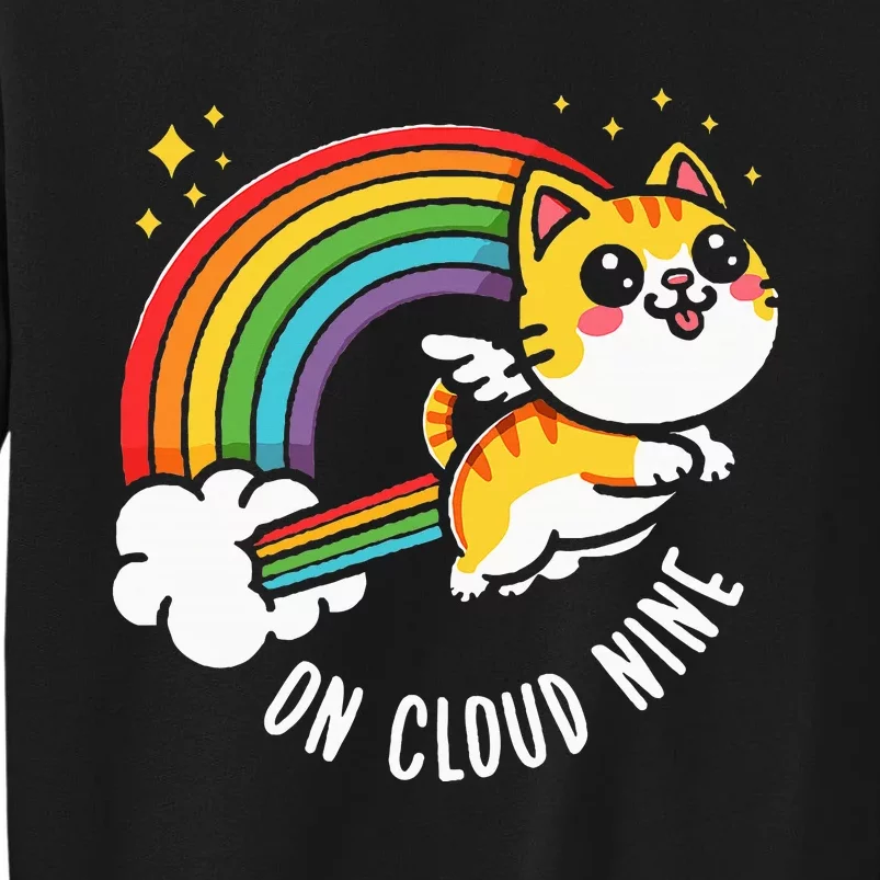 9th Birthday Funny Cat Rainbow On Cloud Nine Tall Sweatshirt