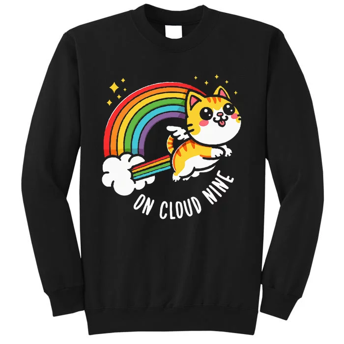 9th Birthday Funny Cat Rainbow On Cloud Nine Tall Sweatshirt