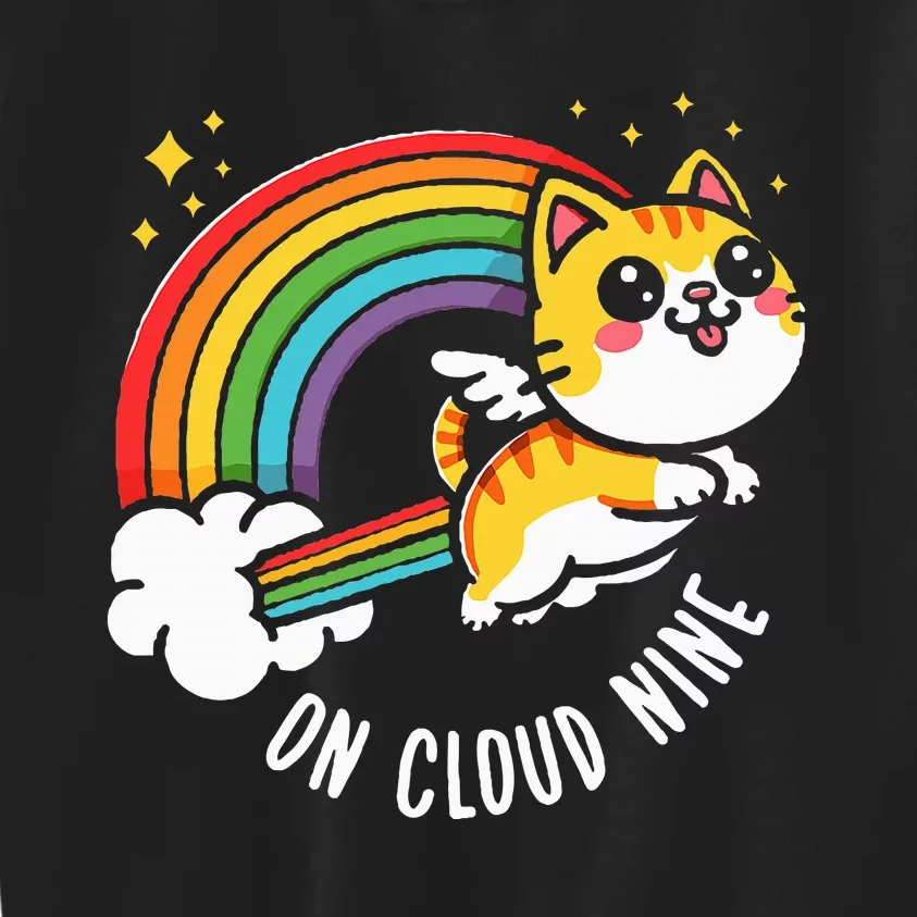 9th Birthday Funny Cat Rainbow On Cloud Nine Kids Sweatshirt