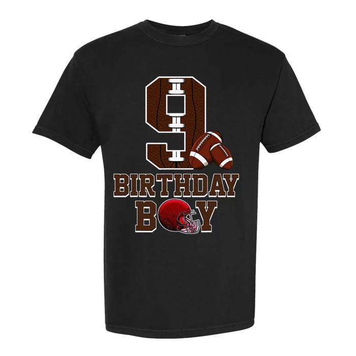 9th Birthday Football Lover Theme 9 Years Old Gift Garment-Dyed Heavyweight T-Shirt