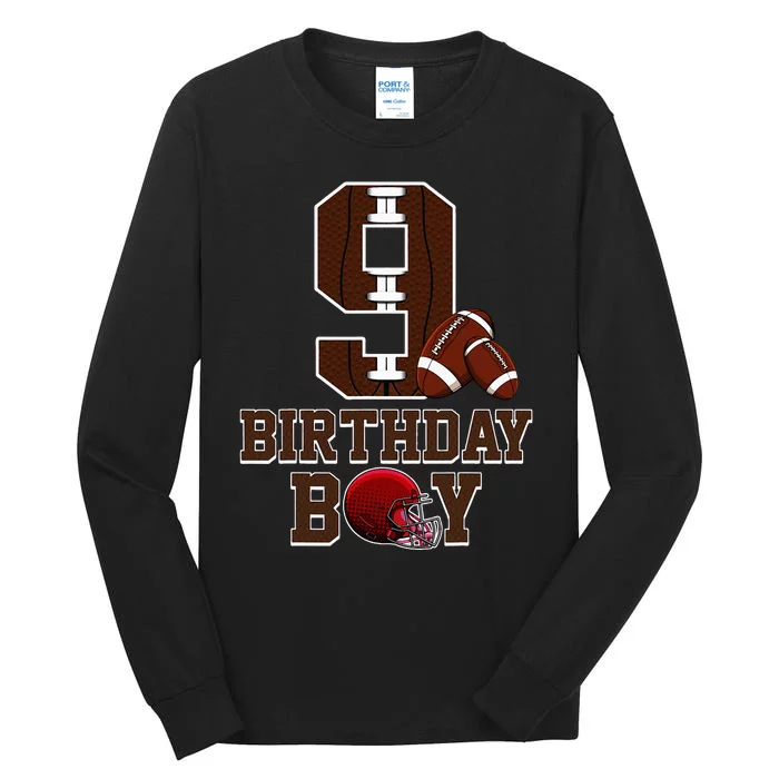 9th Birthday Football Lover Theme 9 Years Old Gift Tall Long Sleeve T-Shirt