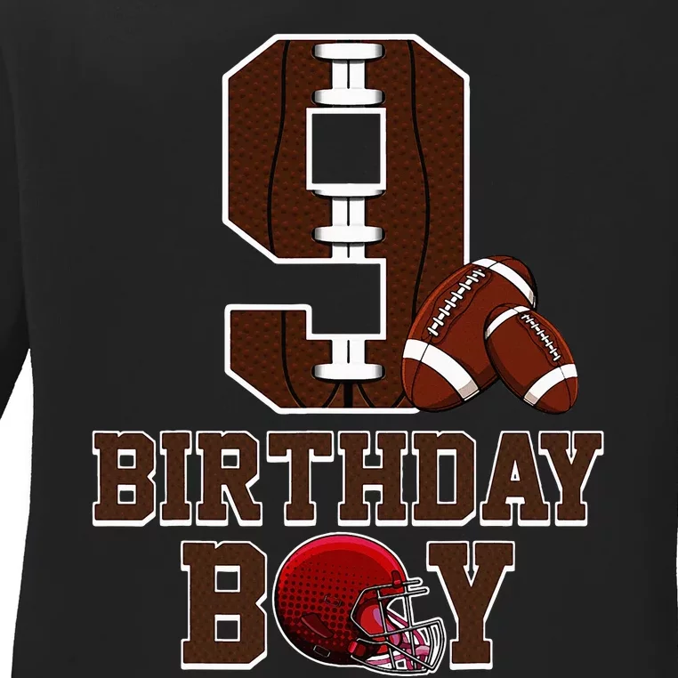 9th Birthday Football Lover Theme 9 Years Old Gift Ladies Long Sleeve Shirt