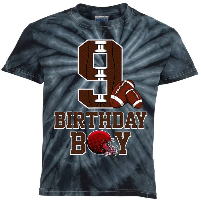 9th Birthday Football Lover Theme 9 Years Old Gift Kids Tie-Dye T-Shirt