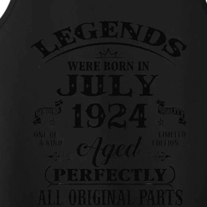 99th Birthday Gift Legends Born In July 1924 99 Years Old Performance Tank