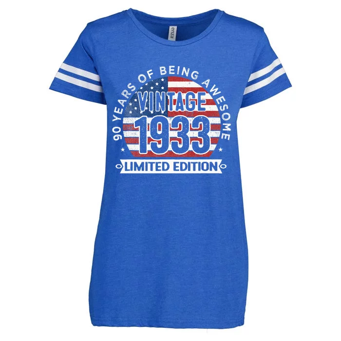 90th Birthday Gifts Vintage 1933 90 Years Old USA Flag Enza Ladies Jersey Football T-Shirt