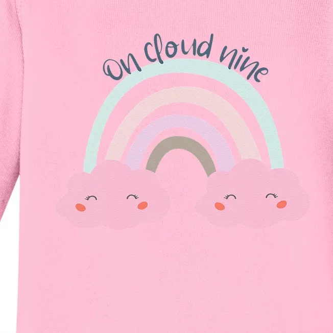 9th Birthday Girl Rainbow On Cloud Nine Baby Long Sleeve Bodysuit