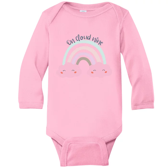 9th Birthday Girl Rainbow On Cloud Nine Baby Long Sleeve Bodysuit