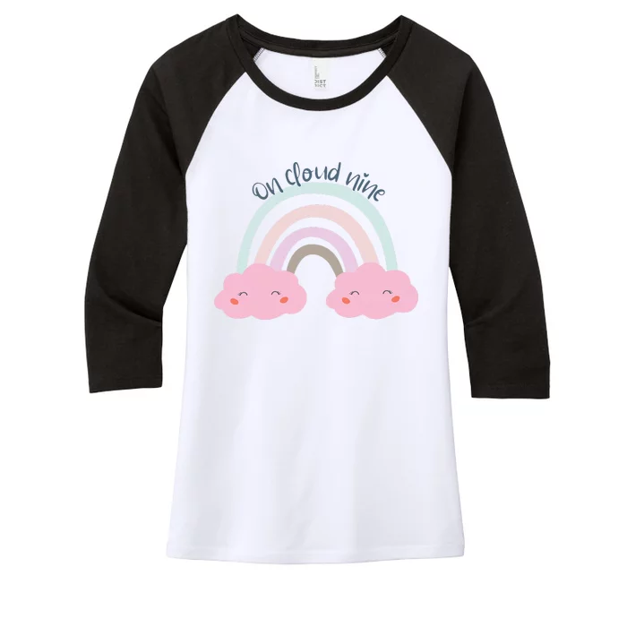 9th Birthday Girl Rainbow On Cloud Nine Women's Tri-Blend 3/4-Sleeve Raglan Shirt