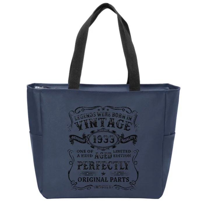 90th Birthday Gifts Legends Born In 1933 Vintage 90 Year Old Zip Tote Bag