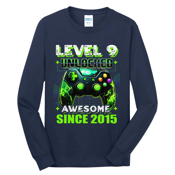 9th Birthday Gamer 9 Year Old Funny Bday Boy Nine Son Tall Long Sleeve T-Shirt