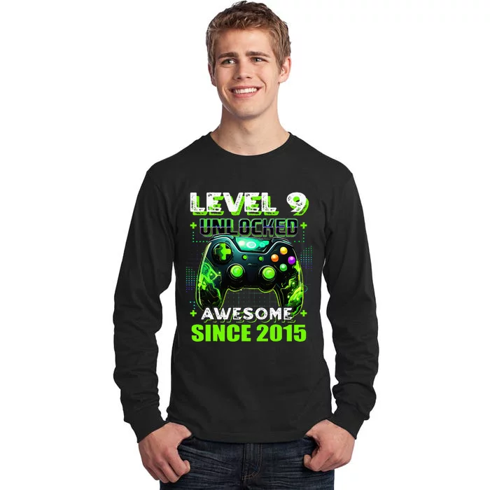 9th Birthday Gamer 9 Year Old Funny Bday Boy Nine Son Tall Long Sleeve T-Shirt