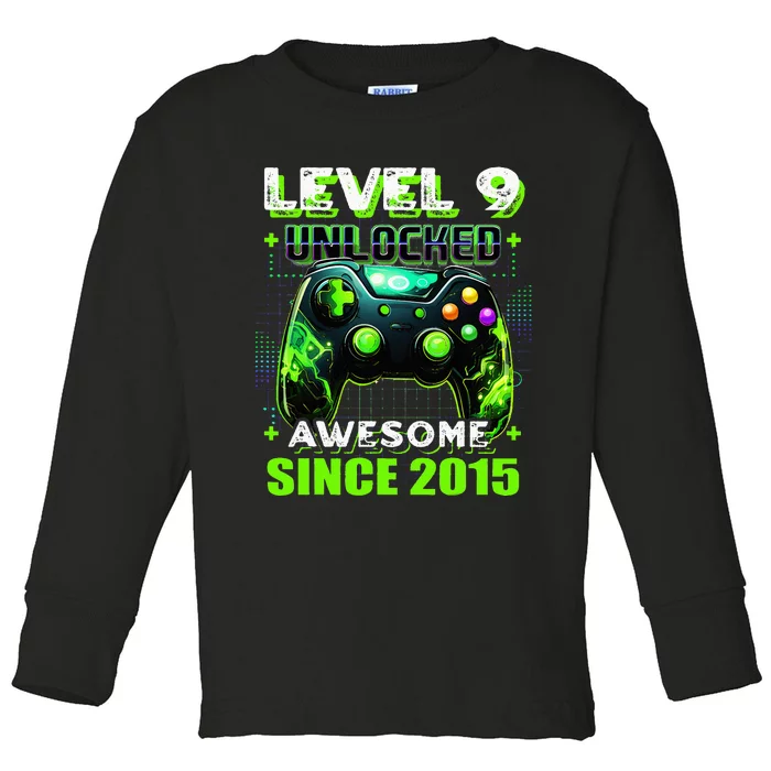 9th Birthday Gamer 9 Year Old Funny Bday Boy Nine Son Toddler Long Sleeve Shirt