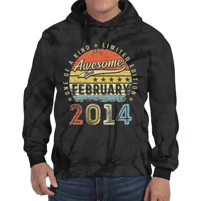 9th Birthday Gift Awesome Since February 2014 9 Year Old Cute Tie Dye Hoodie