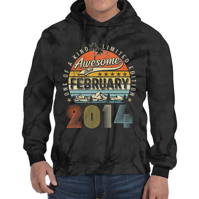 9th Birthday Gift Awesome Since February 2014 9 Year Old Love Tie Dye Hoodie