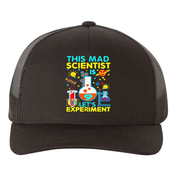 9th Birthday Gift This Mad Scientist Is 9 Let's Experiment Yupoong Adult 5-Panel Trucker Hat