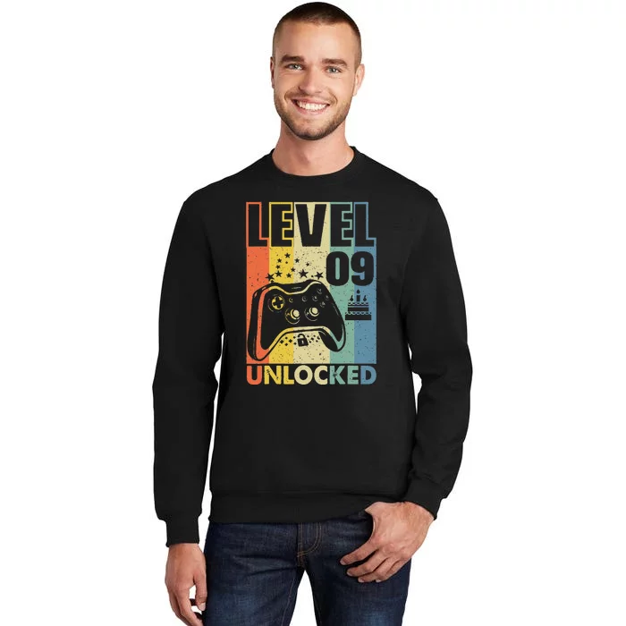 9th Birthday Gifts Level 9 Unlocked 9 Years Old Gamer Tall Sweatshirt