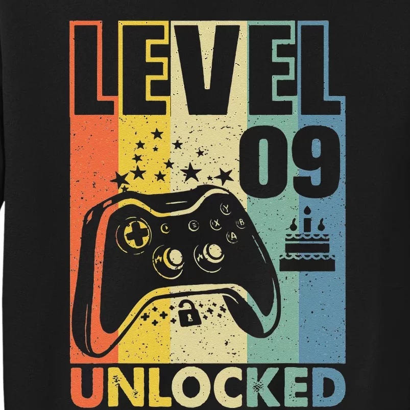 9th Birthday Gifts Level 9 Unlocked 9 Years Old Gamer Tall Sweatshirt