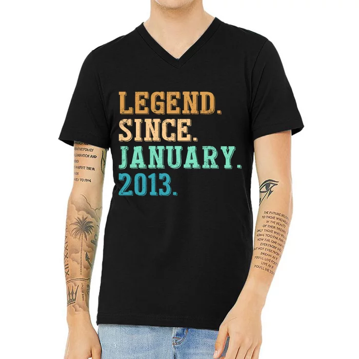 9th Birthday Gifts 9 Year Old Legend Since January 2013 V-Neck T-Shirt