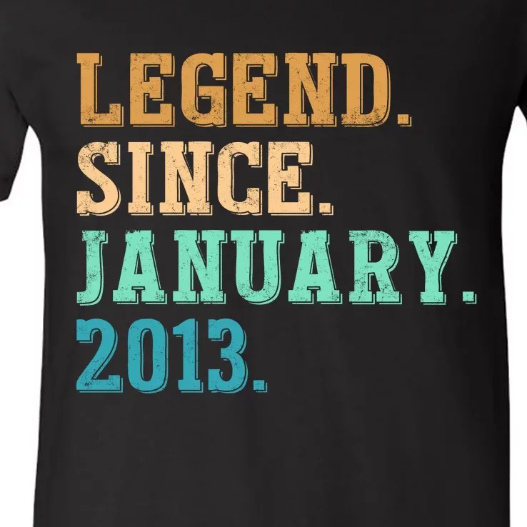 9th Birthday Gifts 9 Year Old Legend Since January 2013 V-Neck T-Shirt