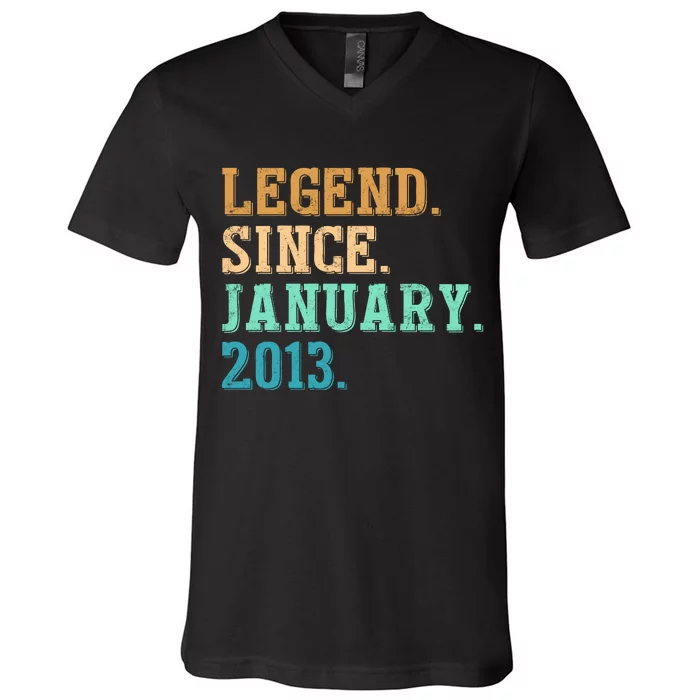 9th Birthday Gifts 9 Year Old Legend Since January 2013 V-Neck T-Shirt