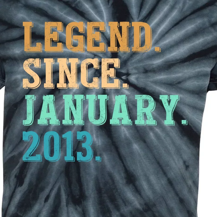 9th Birthday Gifts 9 Year Old Legend Since January 2013 Kids Tie-Dye T-Shirt