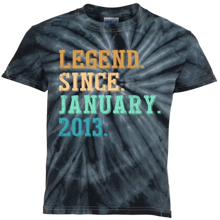 9th Birthday Gifts 9 Year Old Legend Since January 2013 Kids Tie-Dye T-Shirt