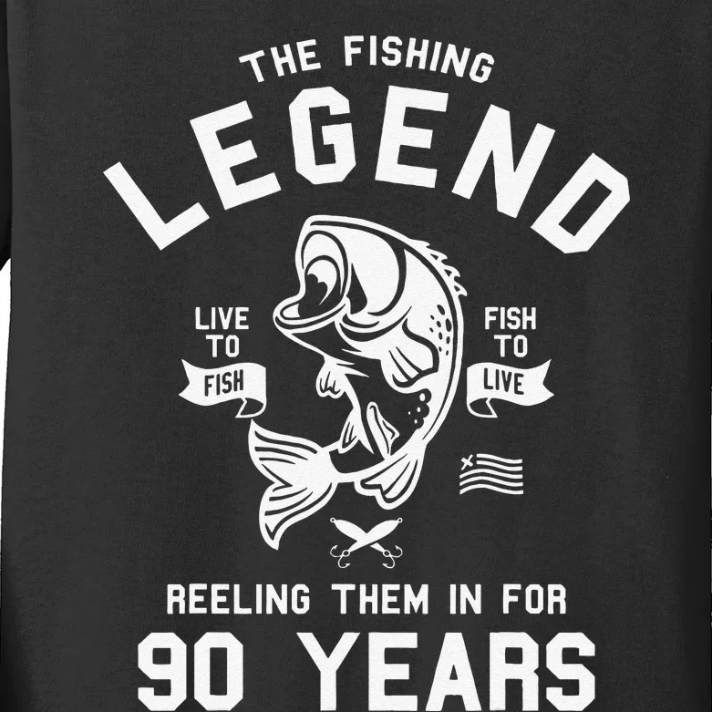 90th Birthday Gift The Fishing Legend 90 Years Fisherman Kids Long Sleeve Shirt