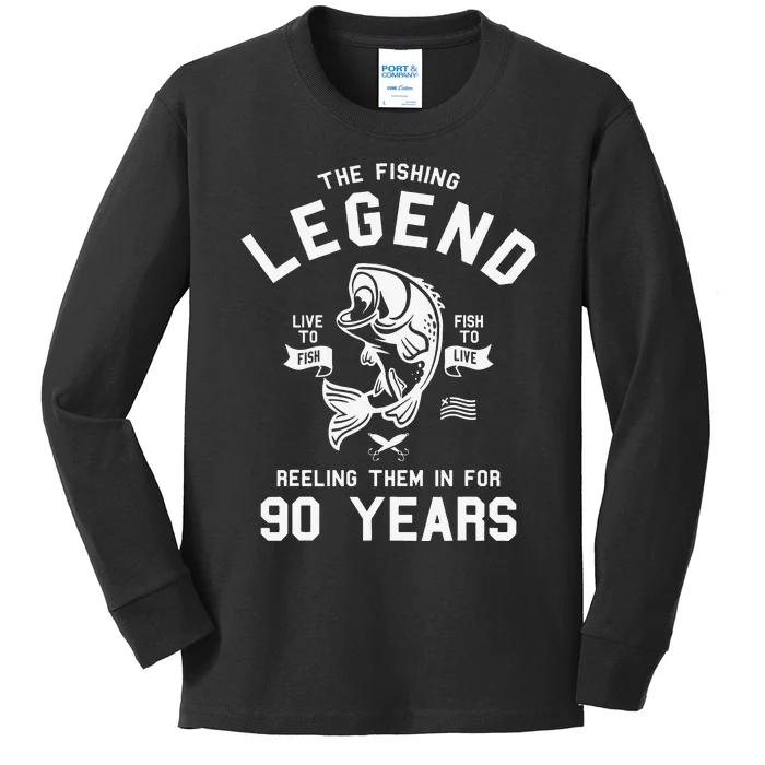 90th Birthday Gift The Fishing Legend 90 Years Fisherman Kids Long Sleeve Shirt