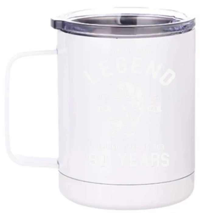 90th Birthday Gift The Fishing Legend 90 Years Fisherman Front & Back 12oz Stainless Steel Tumbler Cup