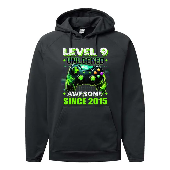 9th Birthday Gamer 9 Year Old Funny Bday Performance Fleece Hoodie