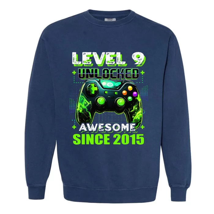 9th Birthday Gamer 9 Year Old Funny Bday Garment-Dyed Sweatshirt