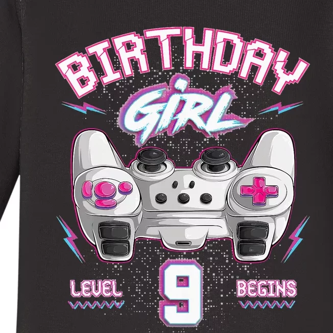 9Th Birthday  Gamer Level 9 Begins Video Games Girls Baby Long Sleeve Bodysuit