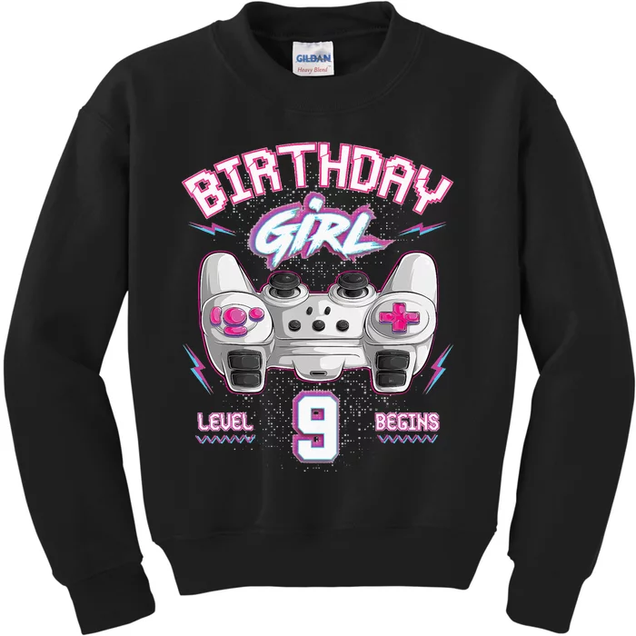 9Th Birthday  Gamer Level 9 Begins Video Games Girls Kids Sweatshirt