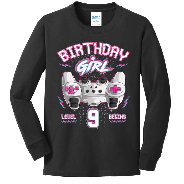 9Th Birthday  Gamer Level 9 Begins Video Games Girls Kids Long Sleeve Shirt