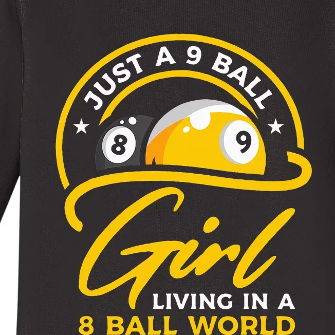 9 Ball Girl Living In 8 Ball World Pool Snooker Billiards Baby Long Sleeve Bodysuit